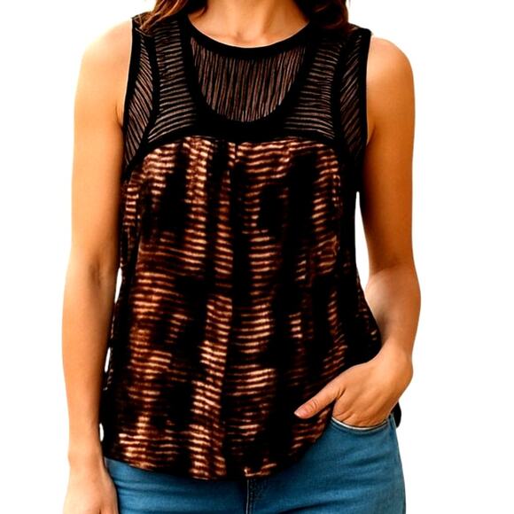 Women's Small Brown Black Lace Sleeveless Top Shirt Blouse Miss Size 4 6 S - Picture 1 of 6